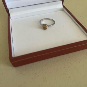 Brand New Oval Citrine and Diamond Three Stone Ring 10K White Gold Authentic